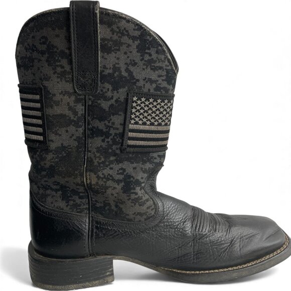 Ariat Leather Western Cowboy Camo US Flag Black Boots Men's 10.5 - Picture 6 of 12